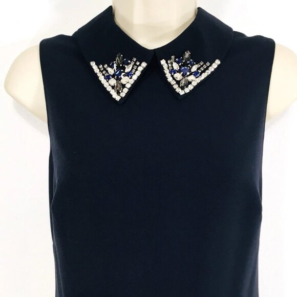 Eliza J Sz 6 Navy Blue Shift Dress Jeweled Collar Sleeveless Classic Preppy - Picture 4 of 15